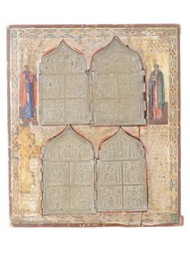 ANTIQUE RUSSIAN ICON OF THE GREAT ORTHODOX FEASTS