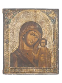 ANTIQUE RUSSIAN ORTHODOX ICON OF MOTHER OF GOD KAZAN