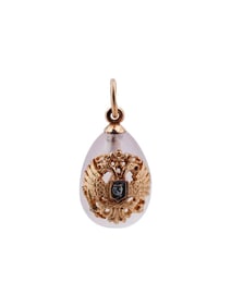 RUSSIAN GOLD AND ROSE QUARTZ EASTER EGG PENDANT