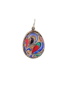 ANTIQUE RUSSIAN SILVER CLOISONNE ENAMEL EGG PENDANT