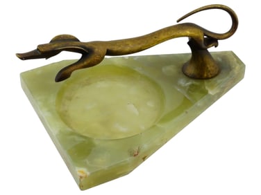 ANTIQUE ART DECO VIENNA BRONZE GREEN ONYX VIDE POCHE