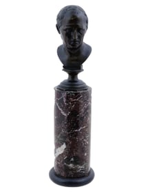 ANTIQUE ITALIAN GRAND TOUR BRONZE BUST W MARBLE BASE