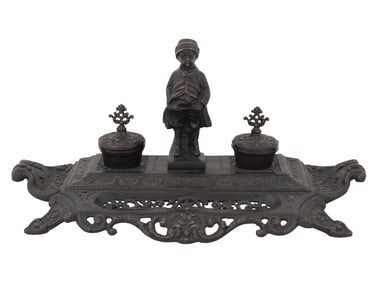 ANTIQUE VICTORIAN ERA CAST BRONZE INK STAND