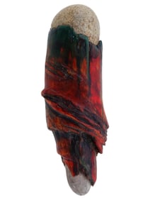 MODERNIST ABSTRACT WOOD AND STONE SCULPTURE