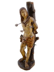ANTIQUE RENAISSANCE ST SEBASTIAN WOODEN FIGURE 16 17 C