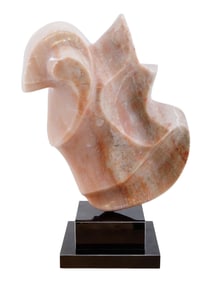 1988 ABSTRACT PINK ALABASTER SCULPTURE BY KAREN CHERA