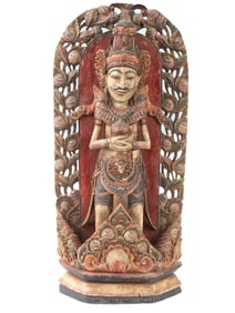 INDONESIAN BALINESE SCULPTURED CARVED WOOD WALL PANEL