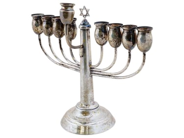 GERMAN JUDAICA STERLING SILVER HANUKKAH MENORAH LAMP