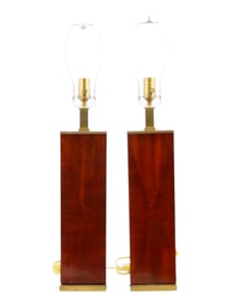 MID CENTURY TABLE LAMPS WITH RECTANGULAR WOODEN BODIES