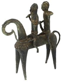 ANTIQUE AFRICAN BRONZE SAO CAVALIER STATUE