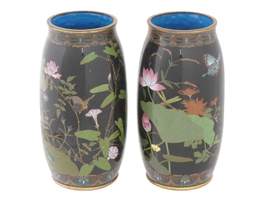 PAIR OF JAPANESE POLYCHROME CLOISONNE ENAMEL VASES