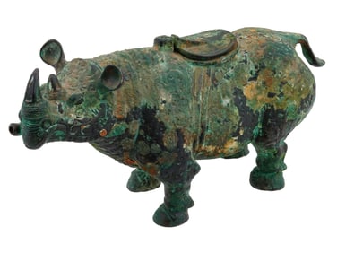 ANTIQUE CHINESE BRONZE RHINOCEROS RITUAL VESSEL