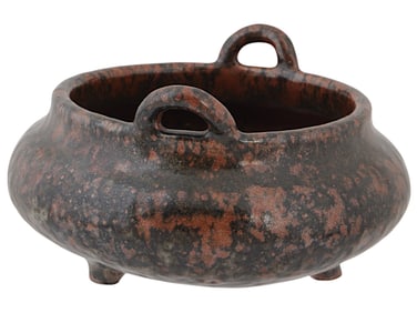 CHINESE TRIPOD GLAZED POTTERY CENSER WITH HANDLES