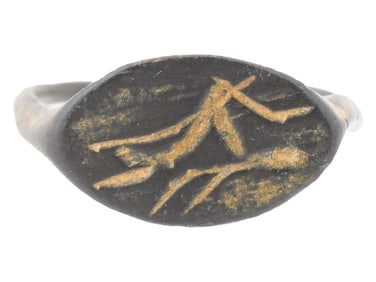 ANCIENT GREEK BRONZE ENGRAVED SIGNET RING 500 TO 200 BC