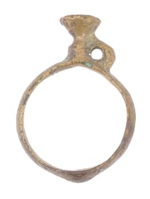 ANCIENT ROMAN BRONZE RING W JUG DESIGN 100 TO 300 AD