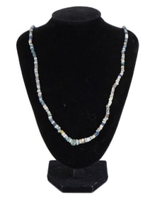 ANCIENT ROMAN NECKLACE OF GLASS BEADS WITH BRONZE BEAD