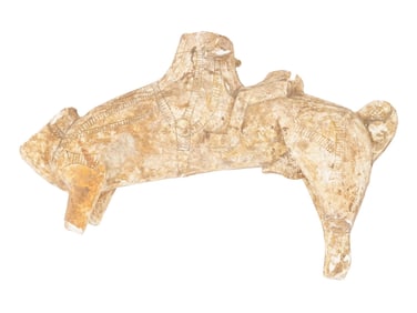 RARE ANCIENT CARVED STONE HORSE RIDER FRAGMENT