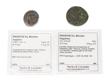 TWO ANCIENT MIDDLE EASTERN PHOENICIAN BRONZE COINS