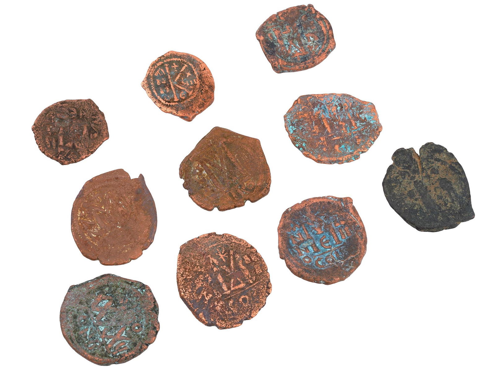 GROUP OF ANCIENT BIZANTINE BRONZE COINS 400 TO 700 AD (1 of 6)