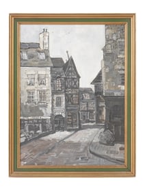 MODERNIST CITYSCAPE OIL PAINTING AFTER WAINER FRAMED