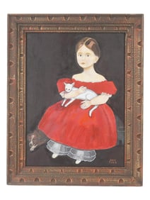 AMERICAN PORTRAIT PAINTING SIGNED JACK TYLER GIRL RED