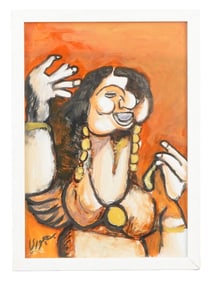 GEORGE BAHGOURY EGYPTIAN PAINTING FEMALE PORTRAIT COA