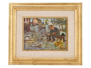 ATTR TO DAVID BURLIUK CITYSCAPE OIL PAINTING