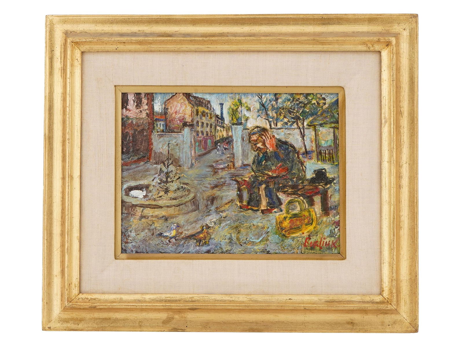 ATTR TO DAVID BURLIUK CITYSCAPE OIL PAINTING (1 of 5)