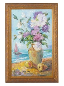 ATTR TO DAVID BURLIUK RUSSIAN STILL LIFE OIL PAINTING