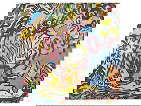 AMERICAN KEITH HARING OIL ABSTRACT PAINTING: Keith Allen Haring, American, 1958 to 1990, oil on canvas abstract painting. Signed and dated 1984 lower right. Provenance: Estate of Eric Jansson, Roswell, Georgia, believed to have come from the art