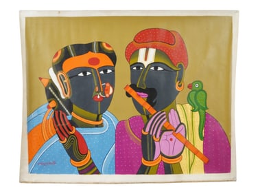 INDIAN SCHOOL PAINTING SIGNED THOTA VAIKUNTAM W COA