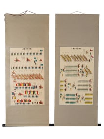 KOREAN INK AND COLOR PAINTINGS ON PAPER SCROLLS