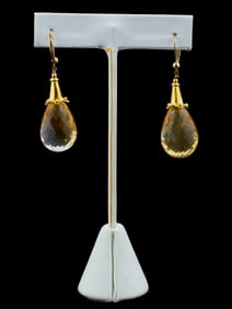 ART NOUVEAU 14K YELLOW GOLD EARRINGS WITH CITRINE