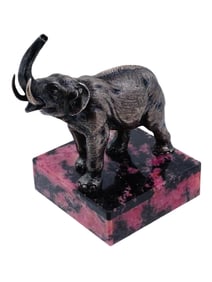 RUSSIAN SILVER ELEPHANT FIGURE ON RHODONITE BASE