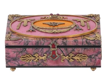 RUSSIAN SILVER GUILLOCHE ENAMEL DIAMONDS RHODONITE BOX