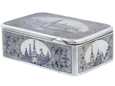RUSSIAN KREMLIN VIEW NIELLO SILVER TOBACCO BOX