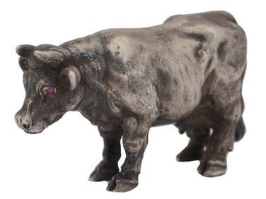 RUSSIAN SILVER FIGURINE OF A COW WITH AMETHYSTS