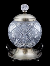 ANTIQUE EUROPEAN CRYSTAL SILVER PLATED PUNCH BOWL