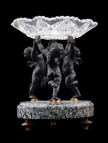 FRENCH BACCARAT SILVER BRASS GRANITE CRYSTAL CENTERPIECE