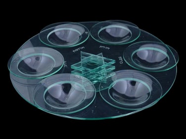 VINTAGE JUDAICA GLASS PASSOVER SEDER PLATE