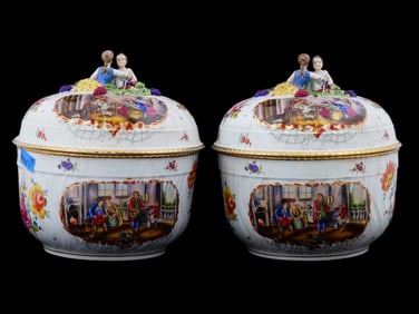 PAIR OF FRENCH SEVRES STYLE PORCELAIN COVERED BOWLS