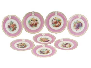 ANTIQUE PORCELAIN PLATES WITH HAND PAINTED FRUITS