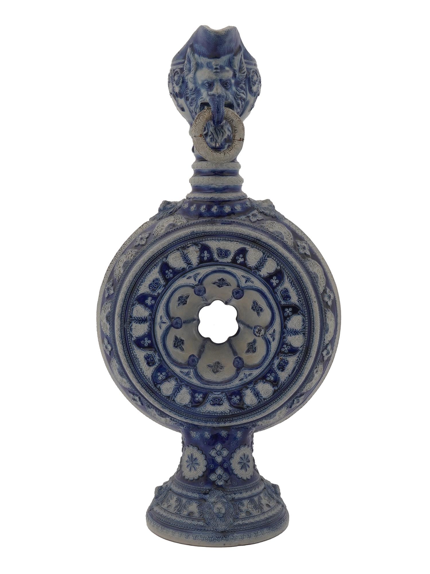 ANTIQUE WESTERWALD BLUE AND GREY CERAMIC RING JUG (1 of 8)