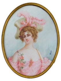 OVAL FEMALE PORTRAIT MINIATURE PAINTING SIGNED