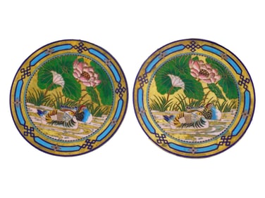 ANTIQUE GILT BRONZE CLOISONNE ENAMEL PLATES
