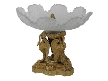 ANTIQUE 19TH C FRENCH EMPIRE BRONZE GLASS CENTERPIECE