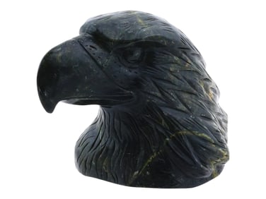 VINTAGE CARVED DARK STONE EAGLE HEAD SCULPTURE