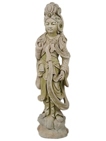 LARGE VINTAGE ASIAN GODDESS CONCRETE GARDEN SCULPTURE