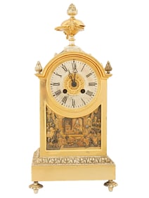 ANTIQUE FRENCH GILT BRONZE MANTEL CLOCK CLASSICAL SCENE