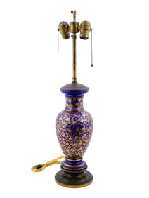FINE VINTAGE BOHEMIAN GLASS GILT BLUE TABLE LAMP